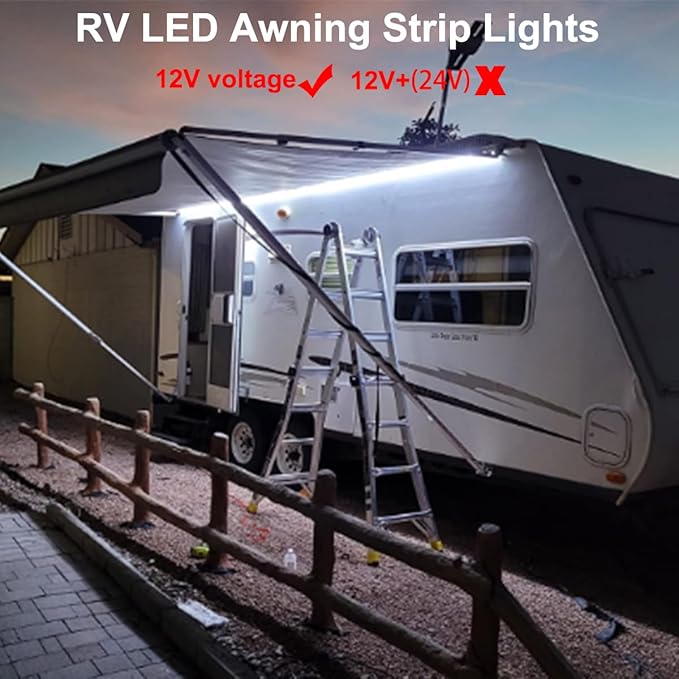 RV Underglow Led Light Kit, 12V 16.4FT RV Awning LED Light Strip, Waterproof Exterior Underbody Lighting for Camper Motorhome Travel Trailer Concession Stands Food Trucks, White