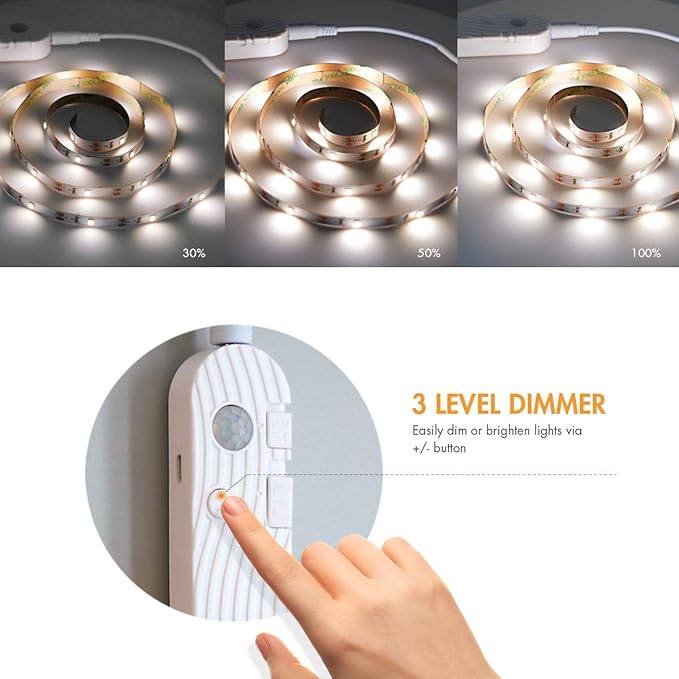 Sensky Motion Activated Strip Lights Rechargeable Motion Sensor LED Strip Light Dimmable Strip Lighting for Wardrobe, Gun Safe, Cabinet, Pantry, Closet (2M, Cool White)