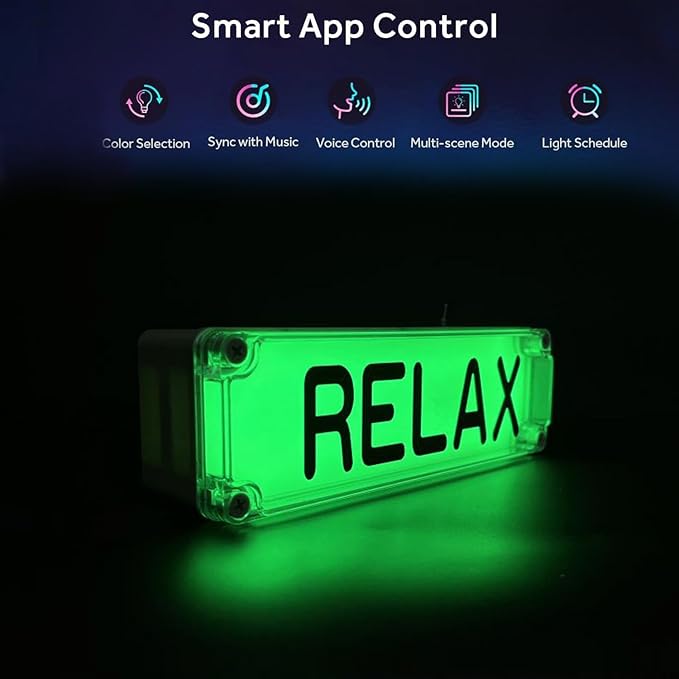 Relax Sign Lights Smart LED RGB Gaming USB Rechargeable Battery 16 Million Colors 213 Preset Modes App Control Dynamic Music Sync Mode for Studio/Home Studio/Company/Desk or Wall Decor