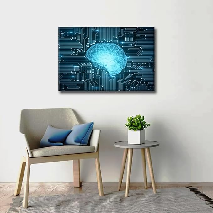TUMOVO 1 Panel Canvas Wall Art for Bedroom Artificial Intelligence Concept Wall Paintings for Living Room AI Brain Office Modern Wall Art Giclee Framed Ready to Hang, 24x16in
