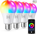 Smart Light Bulbs 4 Pack, A19 Color Changing LED (800 Lumens), WiFi & Bluetooth, Music Sync, Compatible with Alexa & Google Assistant, No Hub Needed, 16 Million Colors