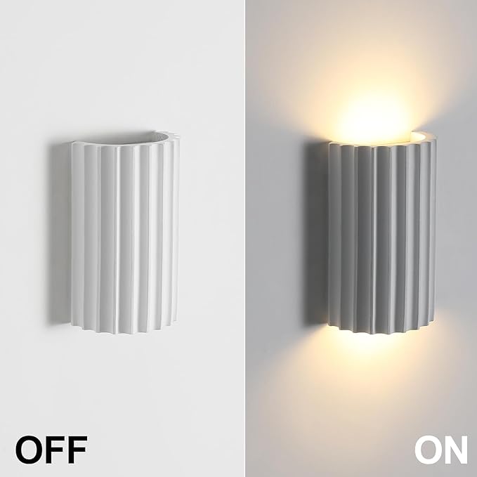 ZEROUNO White Resin Modern LED Wall sconces Wall Lighting Set of 2, Hardwired Indoor Wall Light Fixtures Lamp Up and Down for Living Room Bedroom Hallway Corridor Conservatory Stairs (with E12 Bulbs)