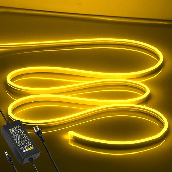 Neon Rope Lights - Cuttable and Dimmable Neon Light Strip 16.4ft/5m Neon Led Strip Lights 12V for Lighting Decoration Indoors Outdoors [Power Adapter Included] Yellow…