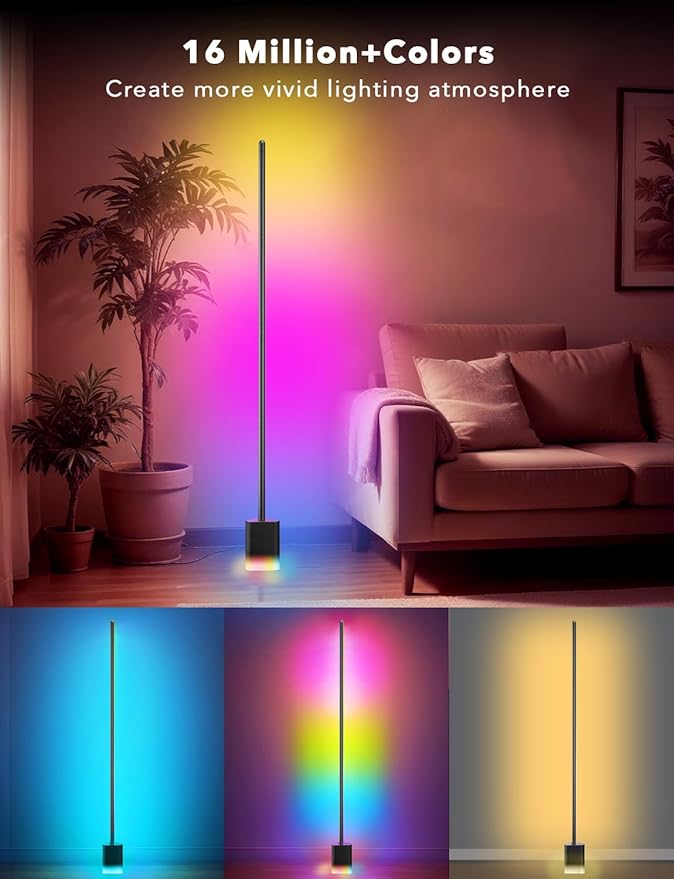 DAYBETTER Smart Floor Lamp, RGBW Corner Lamp Work with Alexa & Google Assistant, Ambient Lighting Floor Lamps for Bedroom, 16 Million DIY Colors, Music Sync, LED Floor Lamp for Living Room