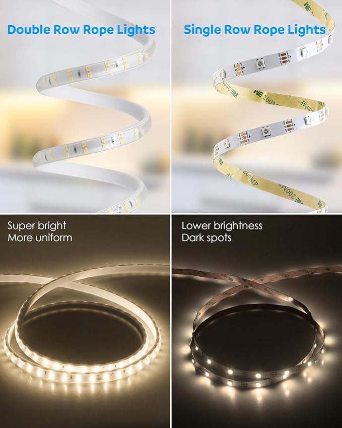Aclorol 40M LED Rope Light Outdoor Waterproof Led Strip Light 131FT AC110V-120V Dimmable Double Row Warm White Plug in Rope Light with Remote for Outside Garden Patio Indoor Outdoor Backyards Decor