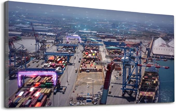 Wibinuki Wall Art Wall Decor Wall Paintings Aerial view of Port G network and technology da communicion for Living Room Bedroom Bathroom Home Decor Can Be Hung Directly 20"x 40"