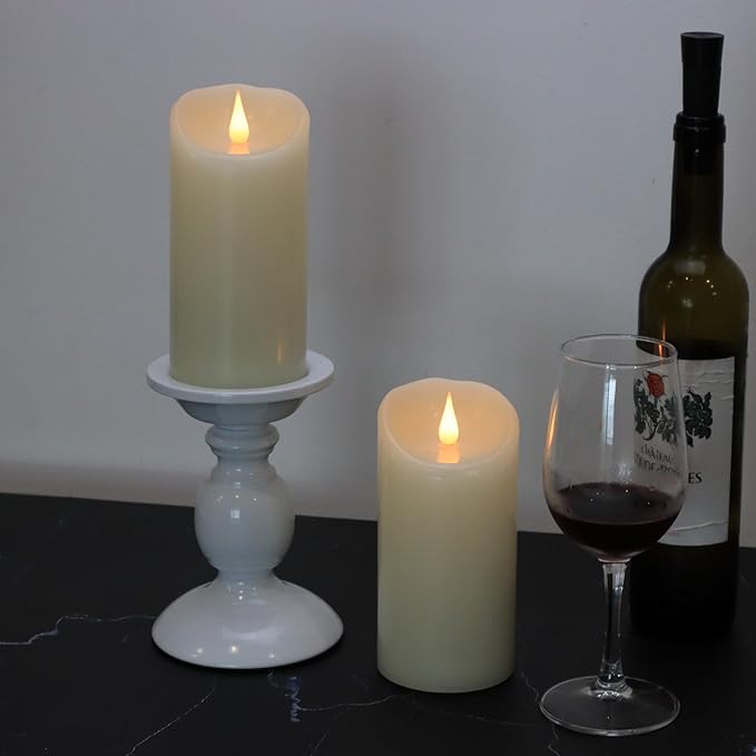 Flameless Candles Flickering 3D Moving Flame, Last 1000+ Hours Battery Operated Candles with Timer, Ivory Real Wax Electric LED Pillar Candles for Home Wedding Decoration | 3" x 6"