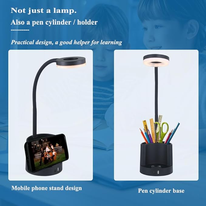 HomeFocus LED Desk Lamp,Eye-Caring Dimmable Reading Light,RGB Night Light,Student Lamp,Lamp,Table Lamp,Metal Flexible Gooseneck Lamp,Desk Lamp for Home,Office,Gift for Kids,Students,Women,Black.