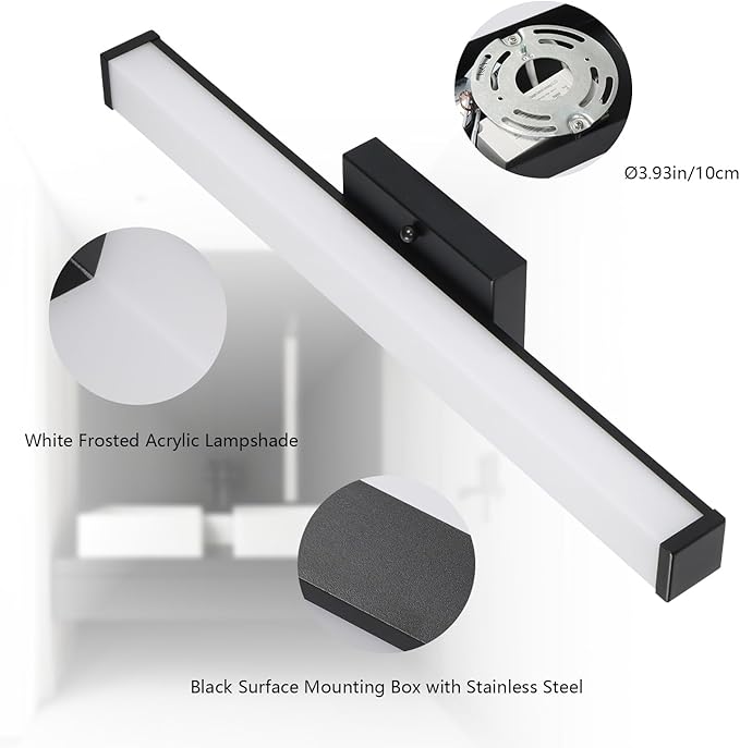 48 Inch LED Bathroom Vanity Light, 30W 3CCT Bathroom Light Fixtures Over Mirror, IP44 Dimmable Black Bath Vanity Lights Bar, ETL Listed