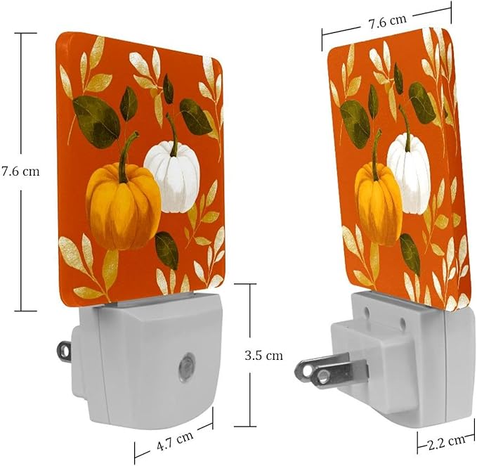 Thanksgiving Pumpkins a LED Night Light, Plug-in, Dusk-to-Dawn Sensor, Home Décor, Ideal for Bedroom, Bathroom, Nursery, Kitchen, Basement, 2 Pack