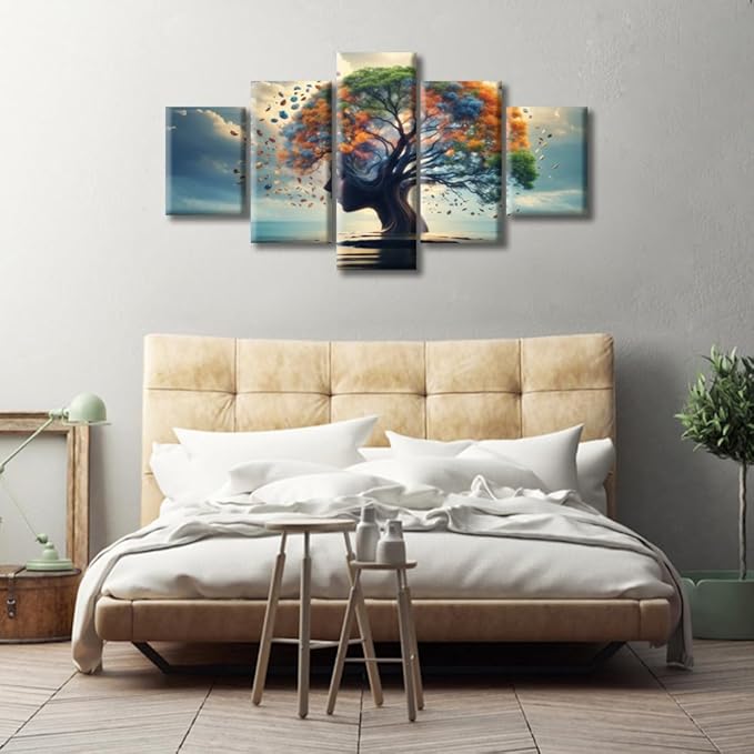 Tree of Life Canvas Wall Art for Bedroom Living Room Abstract Brain Pictures Modern Home Decor Smart Brain Painting Pictures Office Wall Decor Frame Ready to Hang, (60"Wx32"H)