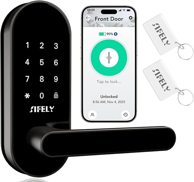 Keyless Entry Keypad Smart Door Lock with Handle & Knob – Digital Deadbolt for Front, Bedroom, Office & Interior Doors, App Control for Airbnb, Guests & Kids, Easy DIY Install (No Fingerprint)