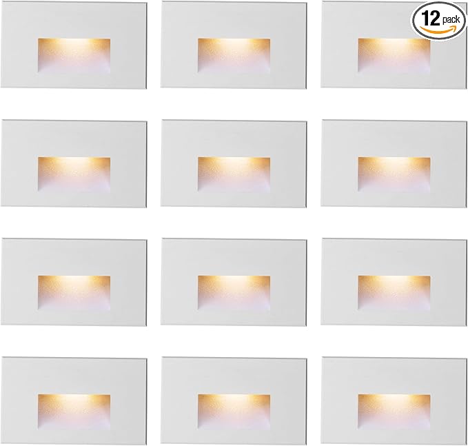 Outdoor LED Stair Lights Indoor Step Lights 120V Dimmable, 3000K Warm White 4W 350LM IP66 Waterproof Deck Stairway Light, White Staircase Lighting, Horizontal, 12-Pack