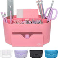 My Space Organizers Pink Desk Organizer for Office Supplies and Desk Accessories - Pen Holder Desktop Organization for Room College Dorm Home School (Pink)