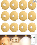 Rechargeable Puck Lights With Remote Control, 1500mAh Battery Operated Tap Lights, Dimmer & Timer Under Cabinet Light, Wireless LED Stick-On for Closet, Bedroom, Kitchen - Gold 12Pcs