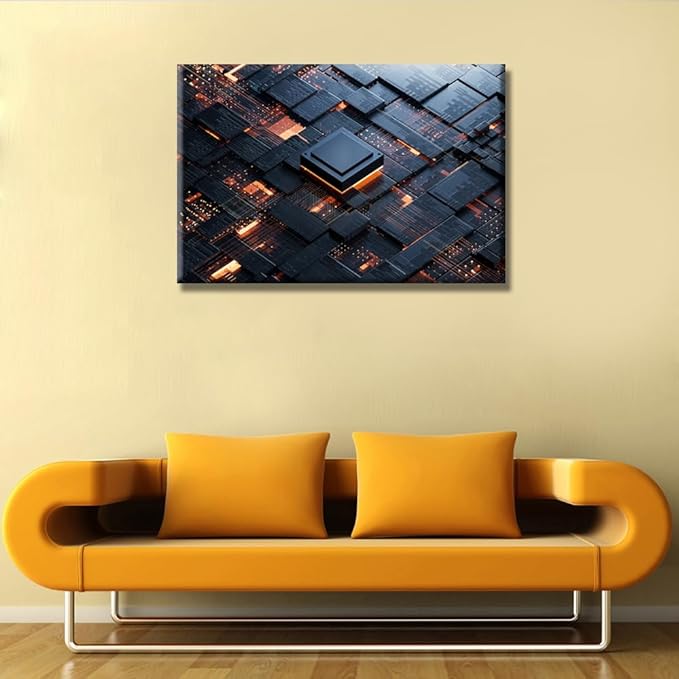 LSIUHWUWI Wall Art for Living Room Central Computer Processors CPU Canvas Wall Art Electronic PC Technology Canvas Wall Art for Bedroom Artwork Decoration Framed Ready to Hang 16X24 INCH