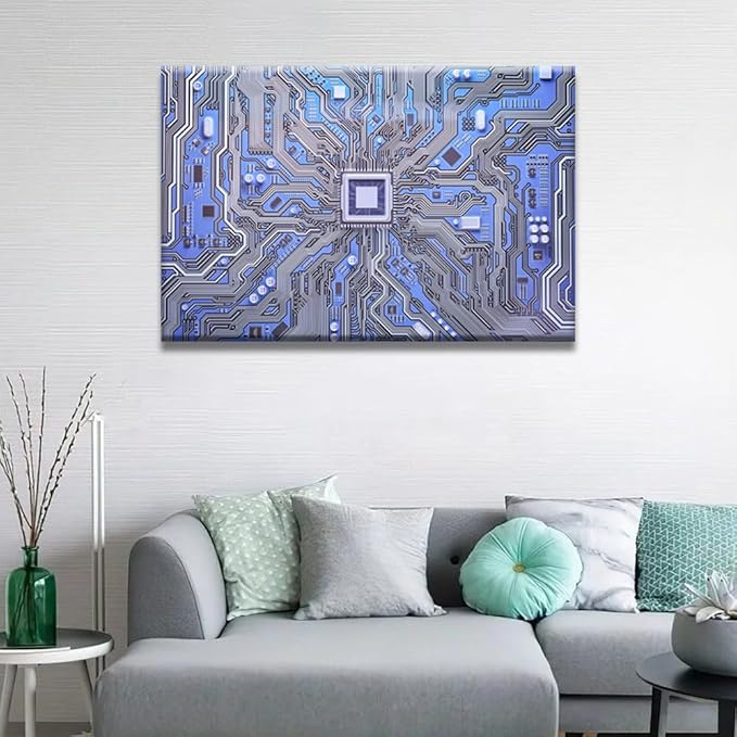 Digital Chip Pictures for Bedroom Wall Decor CPU Prints Wall Art Canvas Artwork Wall Decor 1 Panel Wall Art Circuit Board Wall Art Canvas Framed Wall Hanging Decor Ready to Hang 36x24 INCH