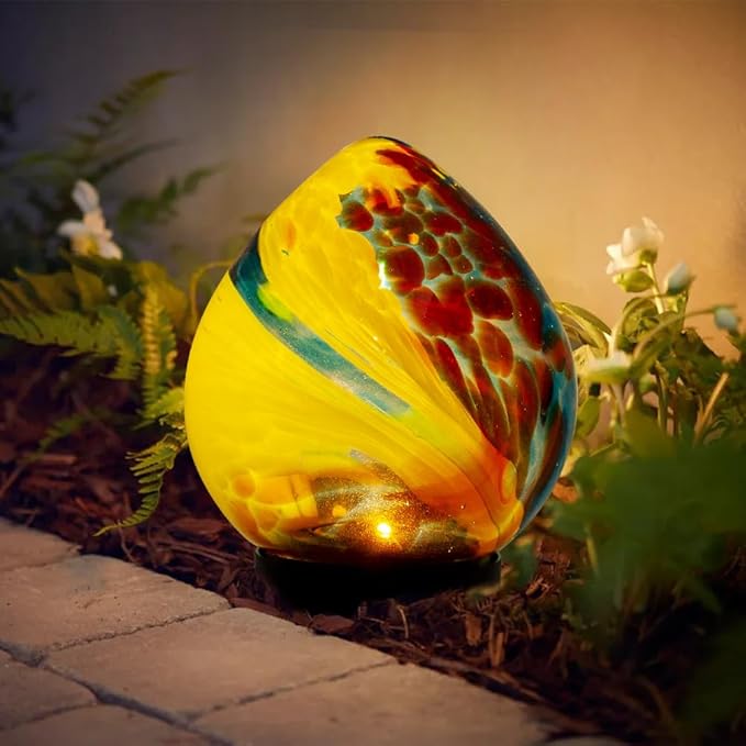 Solar Lanterns Outdoor, Solar Glass Lights, Waterproof Led Table Lamp for Garden Yard Tree Home Xmas Decoration, Red Yellow