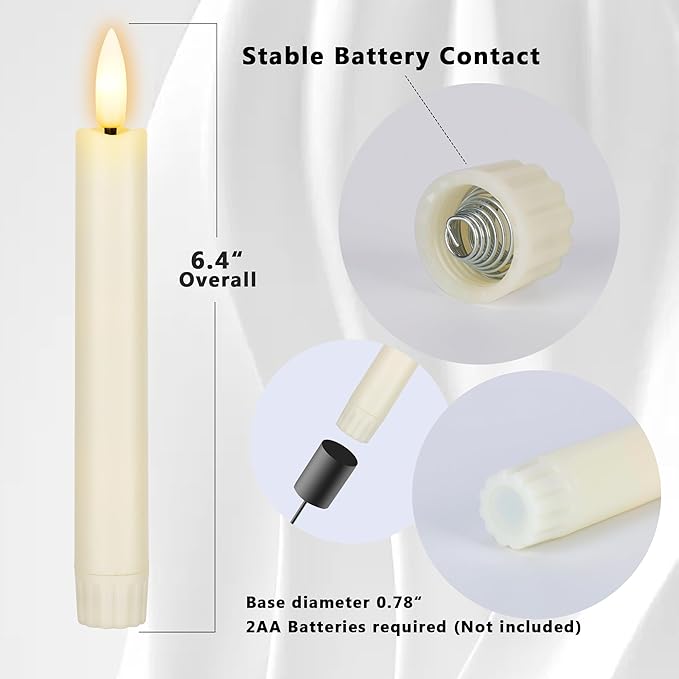 6.4 Inch Flameless Taper Candles with Remote Timer, Short Flickering Battery Operated Candles, Ivory Decorative Led Flameless Candlesticks for Weeding Home Party Festival, 8 Pack