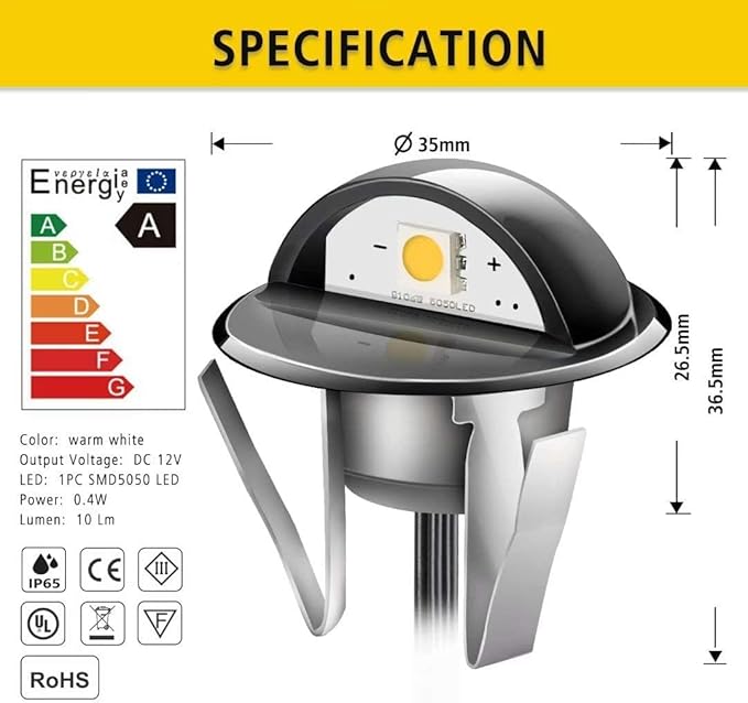 LED Step Lights Low Voltage IP65 Waterproof Recessed LED Deck Lighting,Half Moon F1.38 Yard Garden Patio Step Landscape Pathway Decor Lamps(10pcs/Warm White)