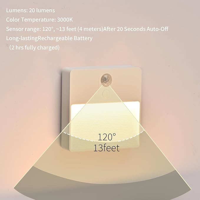 ASAWASA LED Motion Sensor Night Light, 7 Colors Rechargeable Magnetic Decor Wall Lights, Dimmable, Suitable for Bathroom hallways bedrooms Kitchen cabinets Staircase