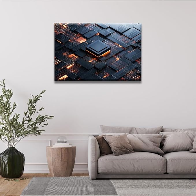 Central Computer Processors CPU Wall Art for Bedroom AI Canvas Wall Art Pictures Technology House Deocrations for Living Room Office Large Wall Art Framed Ready to Hang 24x36 INCH