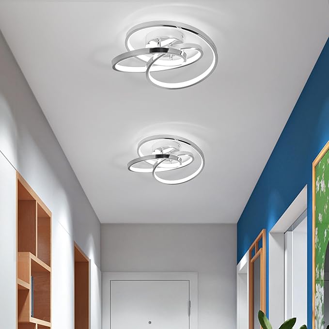 LED Ceiling Light Fixtures,36W Flush Mount Modern LED Ceiling Light,Cool White 6000K Close to Ceiling Lights for Hallway Bedroom Dining Room Kitchen Bathroom (Chrome, 6000K)