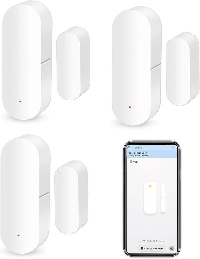 WiFi Door/Window Sensor: Smart Contact Sensor with App Alerts, Door/Window Open Detector Compatible with Alexa/Google Assistant, Entry Detector for Home Security & Automation (3Pack)