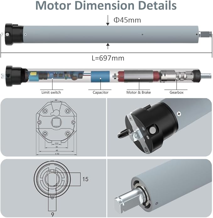 120V Tuya WiFi Motorized Awning Motor, 45mm Heavy Duty Electric Roller Shade Blind Motor, Motorize Persiana Existing Shades, Compatible with Alexa & Google Home (50 N.m for Φ63mm（2-1/2"") Groove Tube