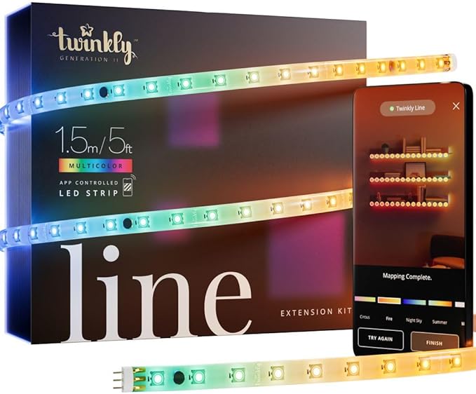 Twinkly Line – Extension Kit App-Controlled Adhesive + Magnetic LED Light Strip with RGB (16 Million Colors) LEDs. Extendable. 5 feet. White Strip. Indoor Smart Home Decoration Light