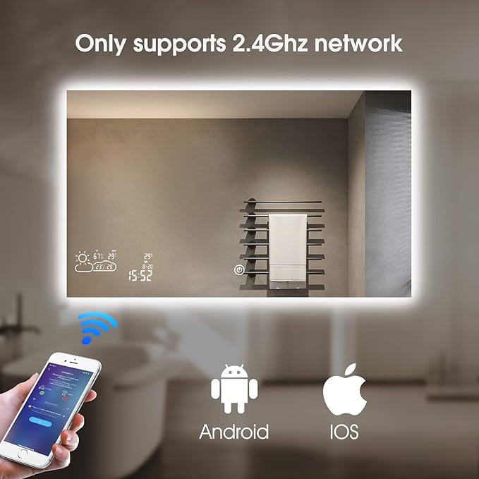 40X24 LED Bathroom Mirror with Lights, WiFi Smart Bluetooth Lighted Vanity Mirror for Bathroom with Backlit 2 Colors Dimmable Enabled Weather Display, Anti-Fog Horizontal Hang Only