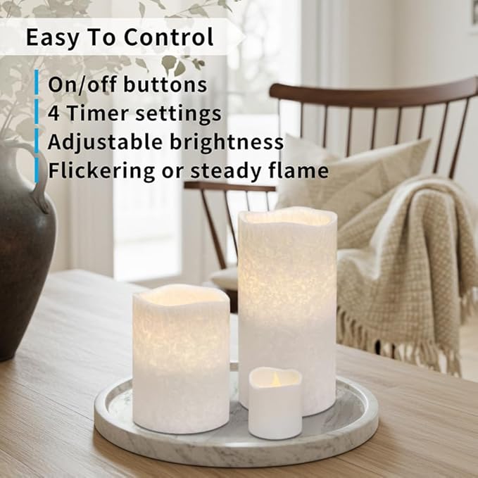 FURORA LIGHTING White Crystallized Real Wax LED Candles with Remote and 6/18 Timer, 4 Pillars and 4 Votives Pack of 8, Flameless Flickering Candles for Home Décor, Battery Included