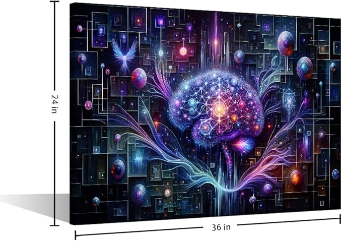 Digital Brain Canvas Wall Art for Bedroom Neurological Data Analysis Painting House Decorations Technology Print Artwork Canvas Framed Artwork for Walls Posters framed Ready to Hang 24"Wx36"Hx1 Panel