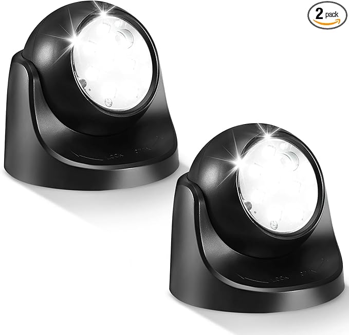 Motion Sensor Outdoor Lights - Outdoor Motion Sensor Light Battery Operated Wireless Spotlight Motion Detector Security Light Auto On Off for Sheltered Porch Stair Hallway Garage Wall Shed (2 Pack)