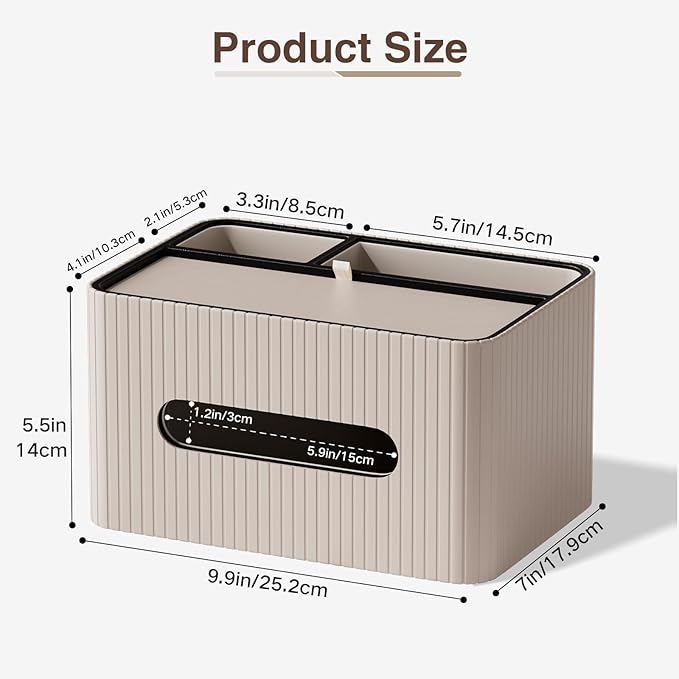 KINGFOM Leather Tissue Box Cover with Storage Tray, Decorative Tissue Box Holder Organizer for Office Desk, Bedroom & Nightstand, Remote Control Holder for Perfume, Watch, Glasses, Pens (Mocha Beige)