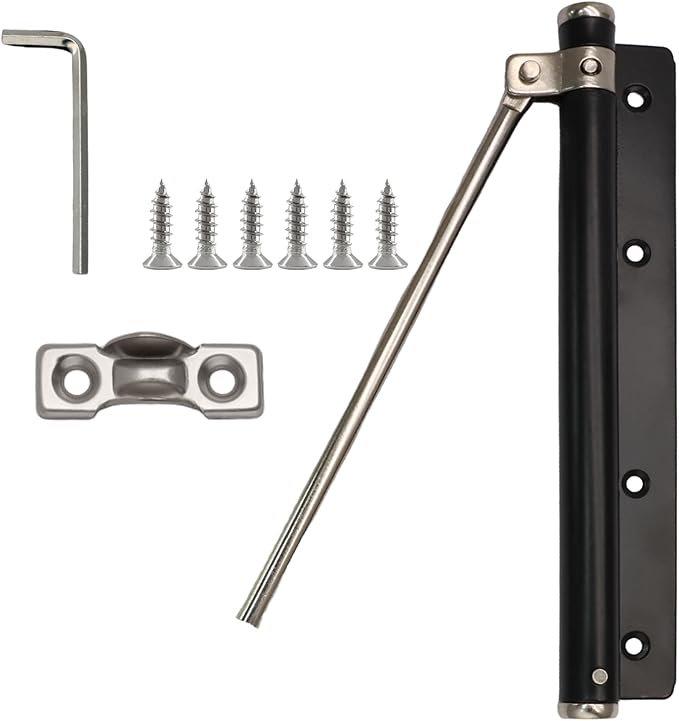 Litoexpe Automatic Door Closer, Safety Spring Door Closers Auto Soft Close, Adjustable Catch Speed with Arm, Black