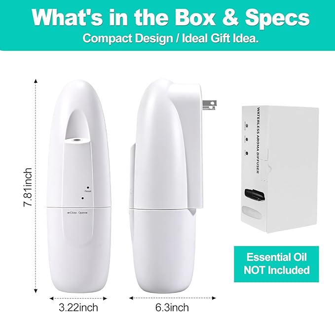 Plug-in Waterless Essential Oil Diffuser, 400-800 Sq.Ft Smart Nebulizing Scent Air Machine with App Control (Bluetooth), 100ml Capacity, Leak-Proof & Residue-Free, for Home, Hotel, Office, Spa