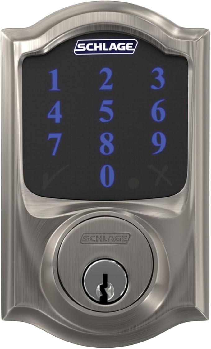 Schlage Connect Smart Deadbolt Lock with Touchscreen Keypad, Keyless Front Door Entry, Z-Wave Plus Compatible, Satin Nickel, BE469ZP CAM 619