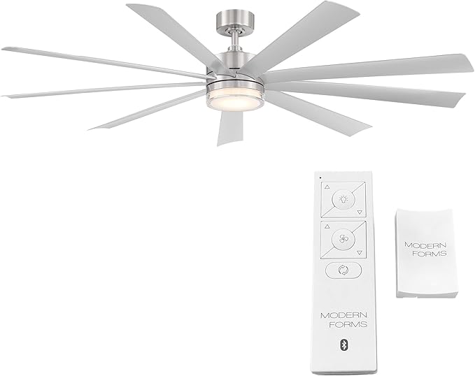 Wynd XL Smart Indoor and Outdoor 9-Blade Ceiling Fan 72in Stainless Steel with 3500K LED Light Kit and Remote Control worksworks with Alexa and iOS or Android App