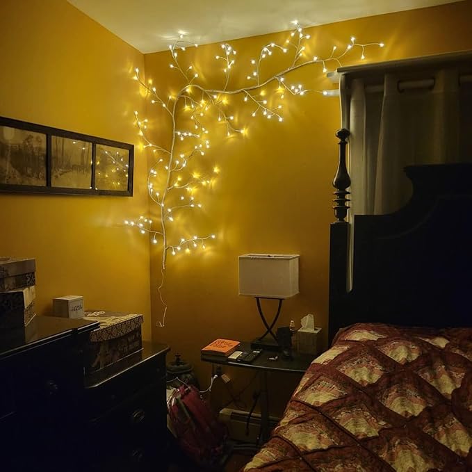 GOESWELL Led Tree Branch Lights for Wall: 7.5Ft 144 LEDs White Enchanted Vine with Lights - Lighted Willow Fairy Light for Living Room Bedroom Christmas Halloween Meditation Wall Decor