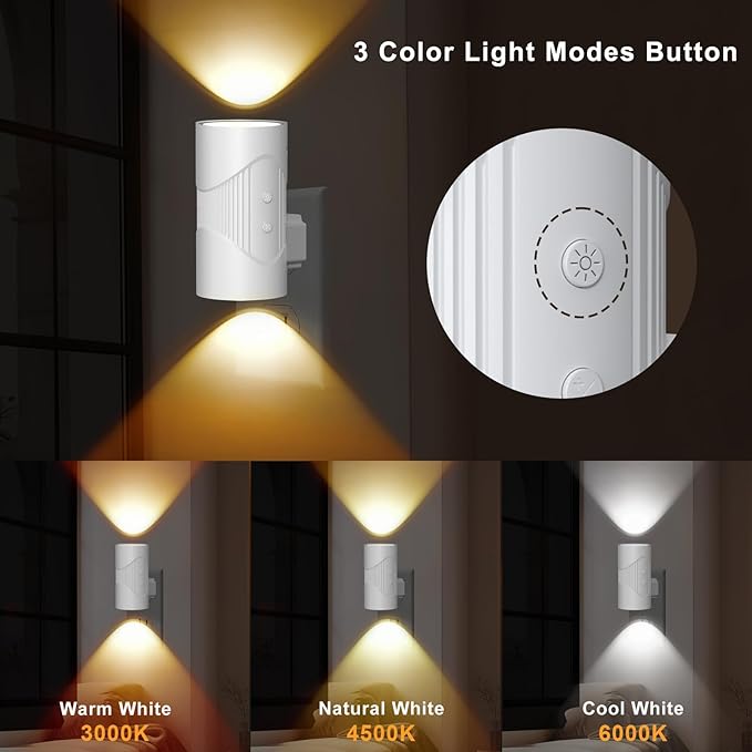 LED Motion Sensor Night Light Plug in, Dimmable LED Night Light with Dusk to Dawn Light Sensor, Soft White 3000K, Auto On/Off Nightlight (Light Sensor Night Light)