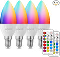 HEKEE E12 LED Candelabra Light Bulbs, Color Changing Candle, C37 B11 40W Incandescent Equivalent, 450 Lumen, RGB + 2700K Warm White, 5Watt, 12 Colors, 2 Modes, Timer, Remote Control(4 Pack)