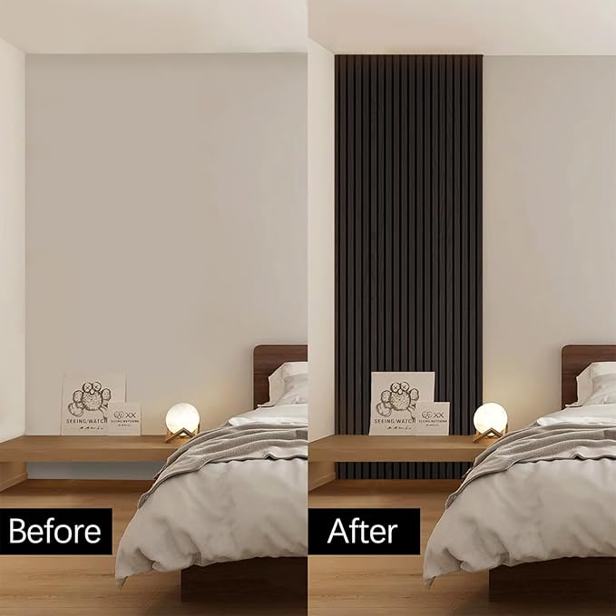 Wood Panels for Wall, Wood Slat Wall Panel - 2 Pack, Black Wood Slats for Wall, Natural Smoked Wood Veneer Accent Wall Panels, Acoustic Slat Wood Wall Panels - 12.6" W x 94.5" L