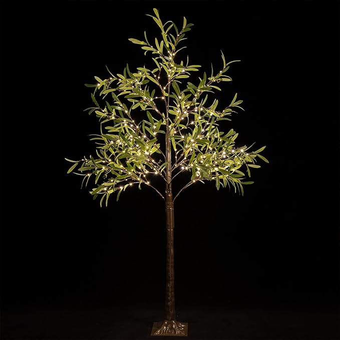 6ft Lighted Olive Tree with 300 Warm White LED Lights, Dimmable, Ideal for Indoor & Outdoor Holiday Decor, Home, Garden, Wedding & Party
