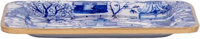 Jaye’s Studio Garden Party Decorative White and Blue Soap Dish for Bathroom, Enamel Tray, Vanity Tray for Dresser, Countertop, Sink Soap Tray for Desk, Jewelry Tray Gold, Key Plate, Chinoiserie Decor