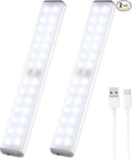 Wireless Under Cabinet Lights Motion Sensor - 28 LED Rechargeable Closet Light, Magnetic Stick-on Battery Operated Night Light for Kitchen, Wardrobe, Hallway, Stairs, Cupboard, Pantry (2 Pack)
