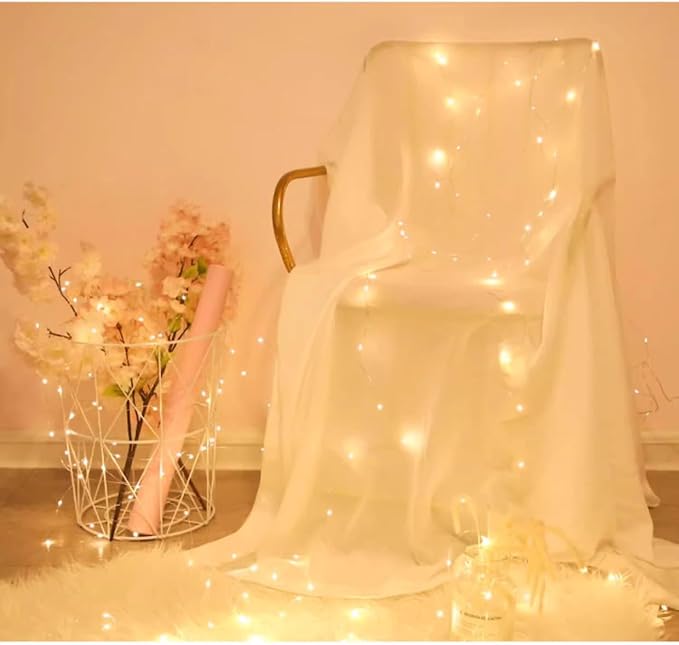 LED Fairy Lights Battery Operated String Lights Waterproof Silver Wire Firefly Lights for DIY Crafts Wedding Indoor Outdoor Christmas Patio Garden Decoration (Warm White, 33FT-100LEDS)