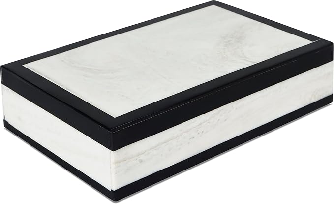 Handicrafts Home Small Decorative Storage Box with Lid – Black White Keepsake Box, Trinket & Jewelry Storage Organizer for Desk, Shelf & Coffee Table Decor – Mono Court 8 x 5 x 2