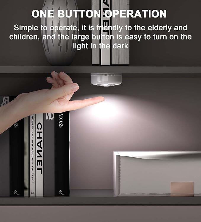 Tap Light Push Lights, Under Cabinet Lights Touch Lights Push Button Light Battery Operated Puck Lights Stick On Light for Closet Counter Kitchen Cabinet RV -5Pack
