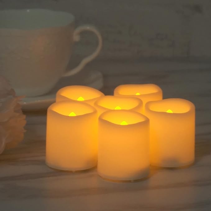 CANDLE CHOICE Battery Operated Flameless Votive Candles with Timer, Small Timing LED Candle Lights with Automatic Built-in Daily Cycle Timer, 6-Hour on 18-Hour Off, Pack of 6, Batteries Included